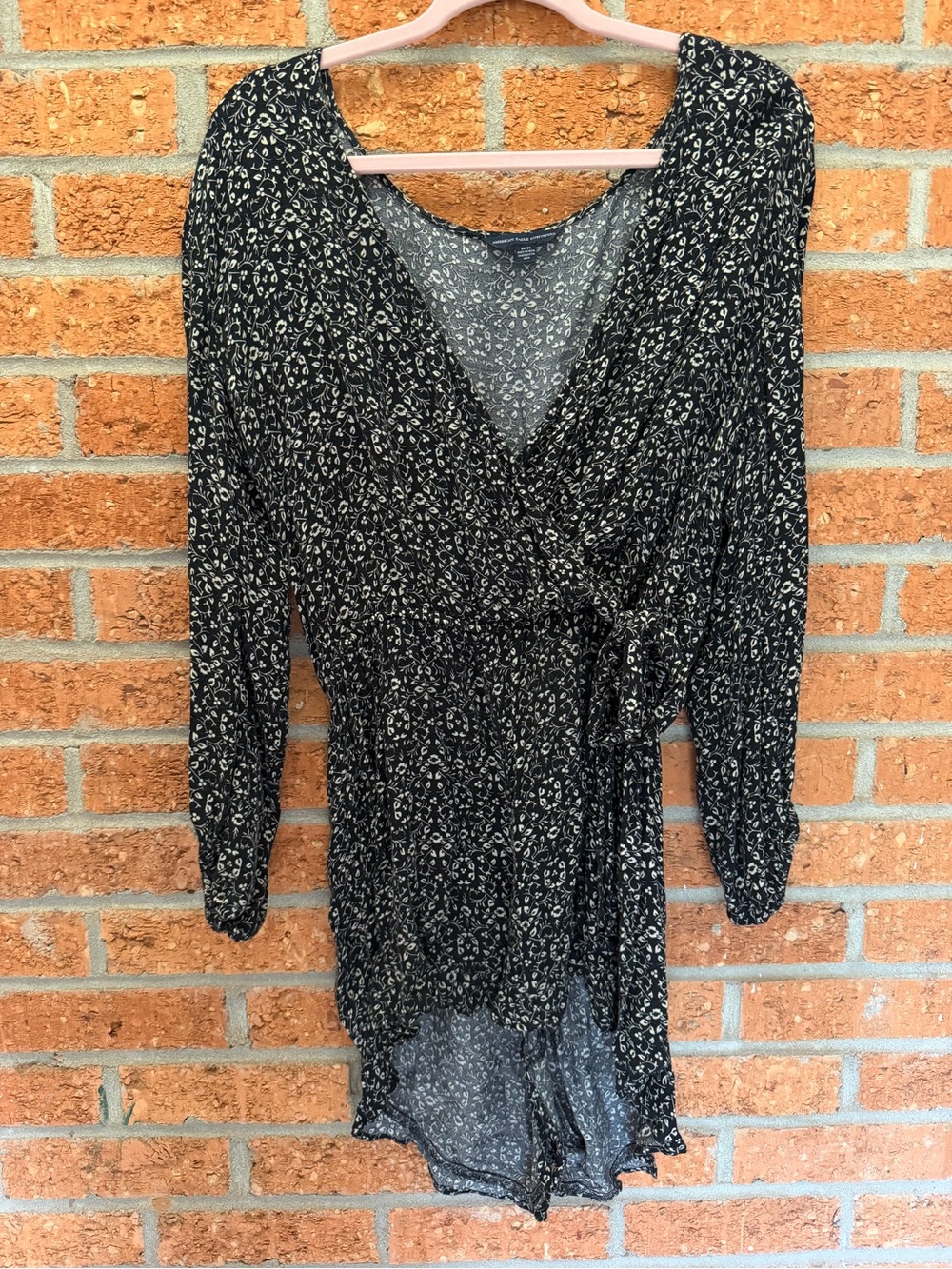 American Eagle Outfitters Black Floral Wrap Romper
